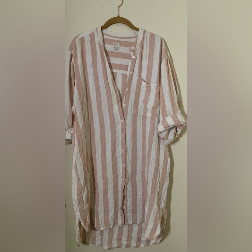 A NEW DAY BRWN STRIPED LINEN DRESS L